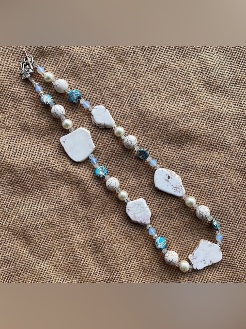 White turquoise Crystal spacers Opal Beads Chunky Necklace Country Weste…